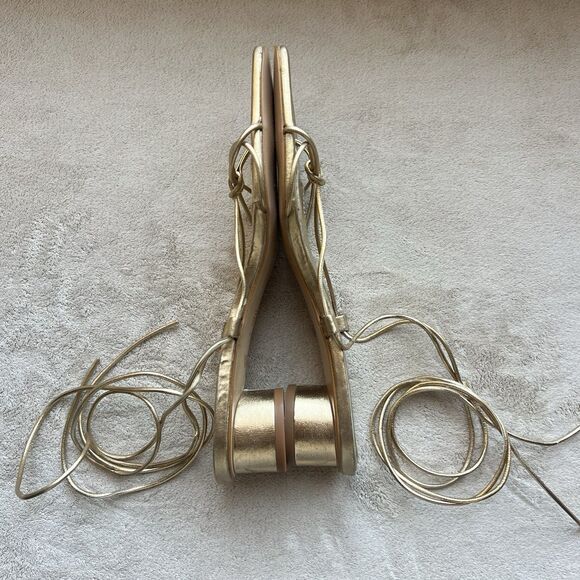 Zara Metallic Gold Low Heel Strappy Sandal Women EU 38 US 7.5 Casual Resort - Picture 4 of 16